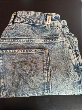 Represent R2 Stepped Hem Denim Jeans Acid Wash Distressed Frayed